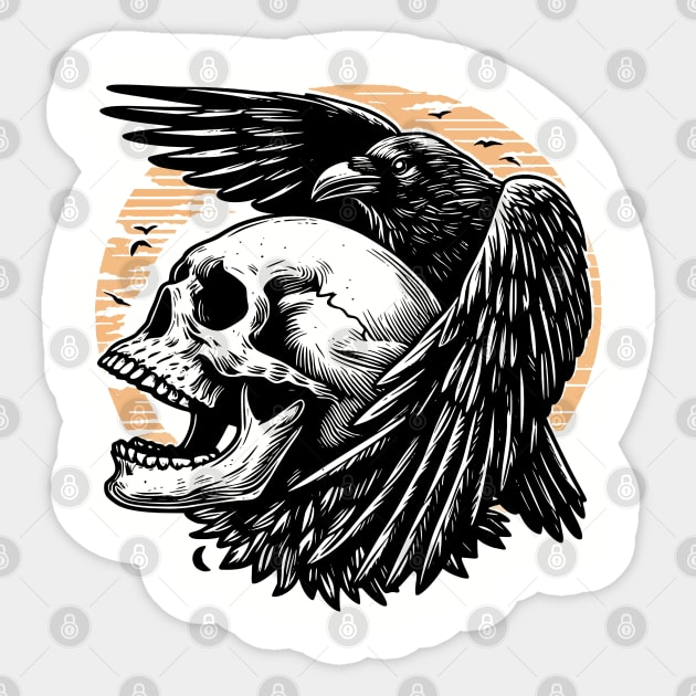 Raven and Skull Sticker by Evarcha